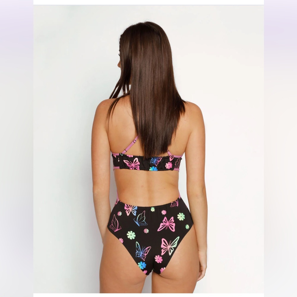 iHeartRaves Black and Pink Butterfly Bodysuit - Picture 2 of 5